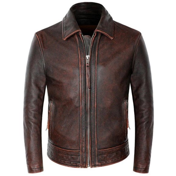Bashwood Handmade Mens Jackson Front Side Pocket Brown Lambskin Leather Jacket - Picture 1 of 3